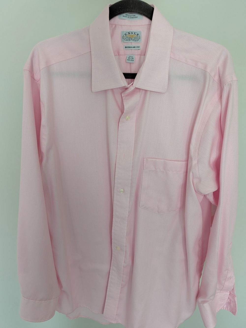 Eagle Shirtmakers Non-Iron 100% Cotton Dress Shirt Pink Twill 17.5 34/35 XL